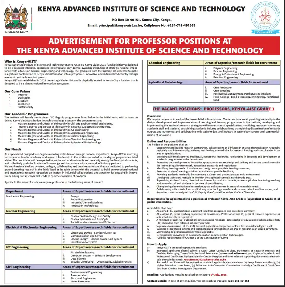 kenya advanced institute of science and technology jobs