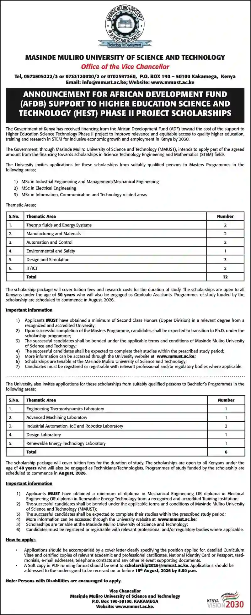 Masinde Muliro University scholarships