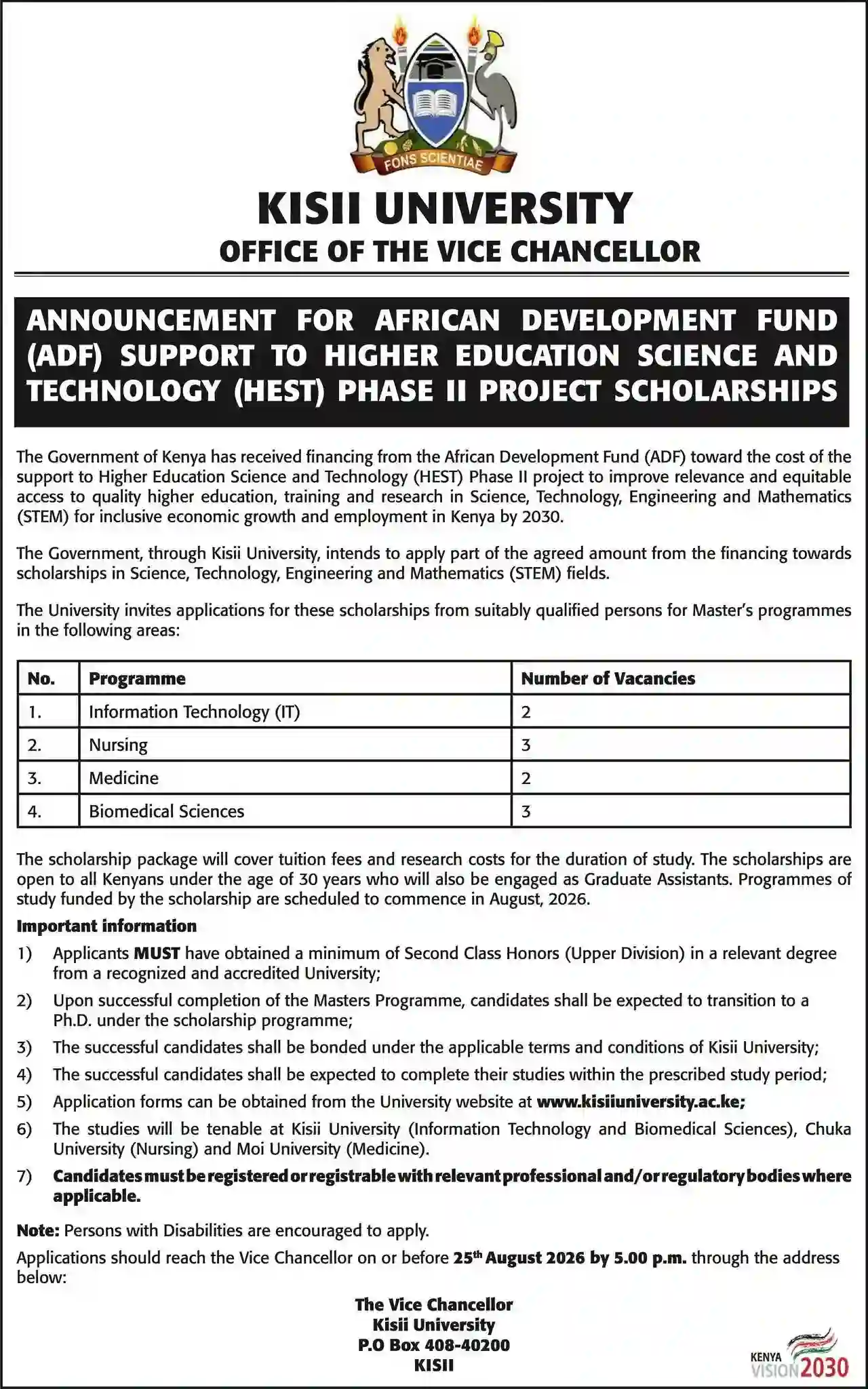 kisii university scholarships